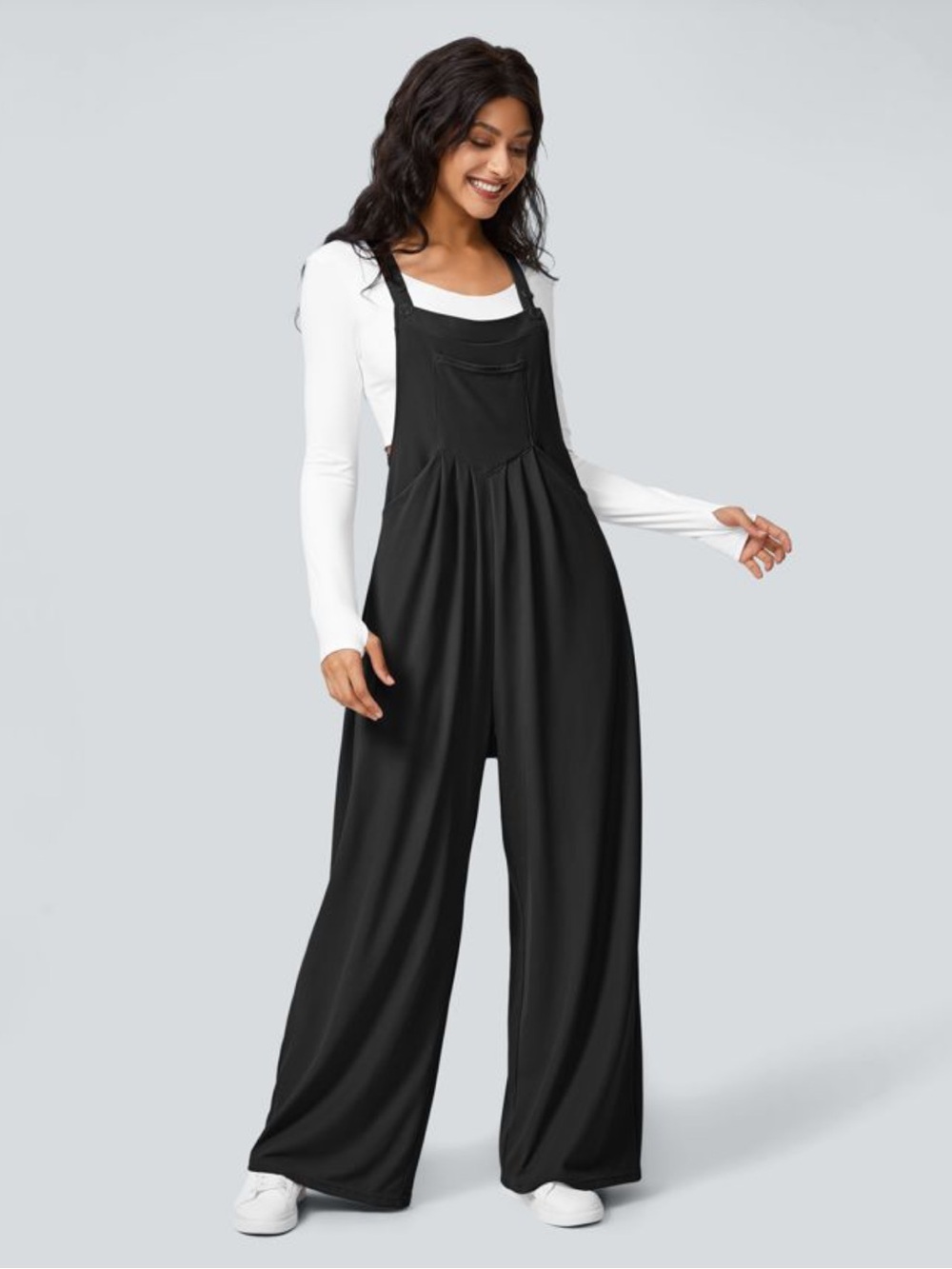 Halara Pockets Waffle Black Wide Leg Jumpsuit Overalls Size XL